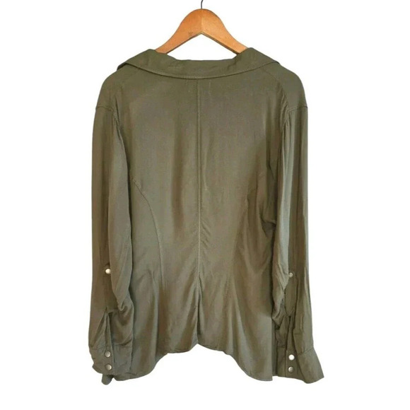 Torrid Drape Jacket Women's Size 1 Green High Low Front Zip Roll Tab Sleeve - Picture 6 of 7